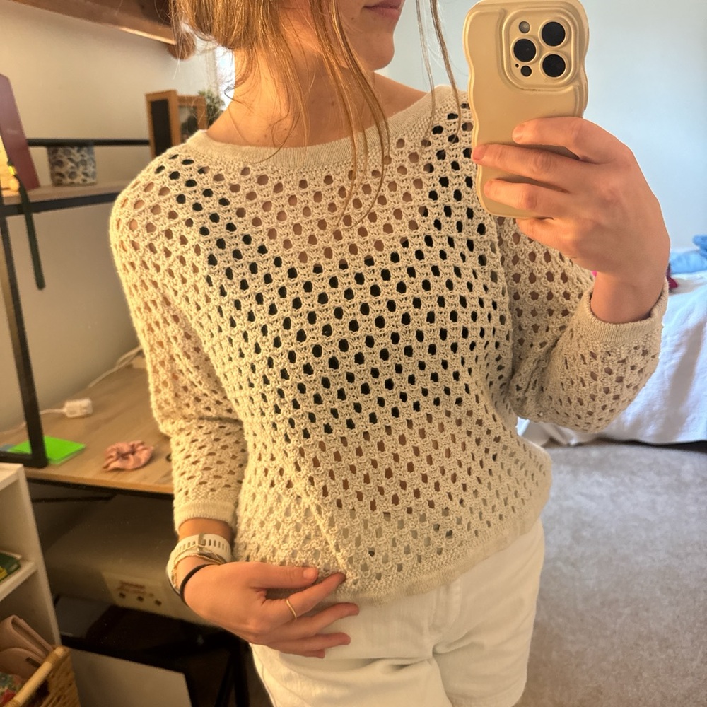 CAbi Cream Open-Knit Top